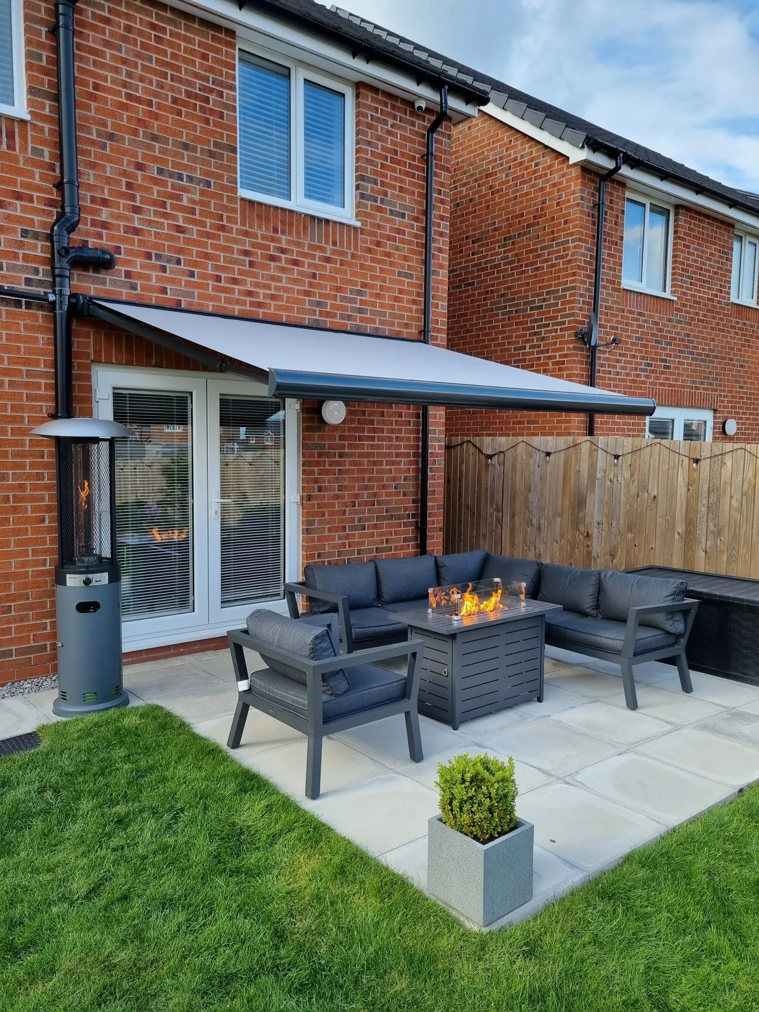 Outdoor living with patio awning
